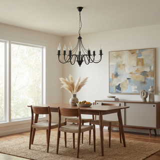 Black Candle Chandelier | Elegant Living Room Lighting Fixture - Asterion Model