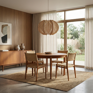 Nordic Wooden Pendant Light – Scandinavian Pendant Lamp with LED Cord Suspension