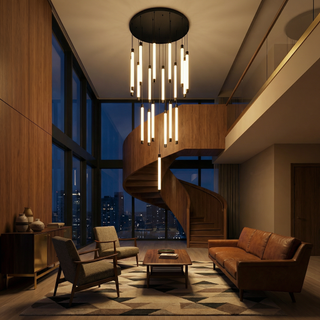 Copper Staircase Chandelier – Polished Copper Lighting with LED Flush Mount for Villas & Hotels
