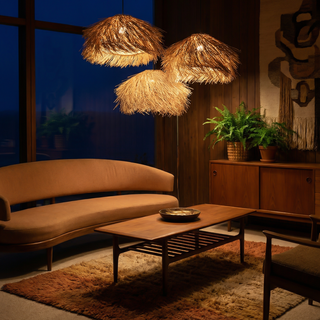 Braided Rattan Pendant Lamp – Vintage Adjustable Height Decorative Pendant Light