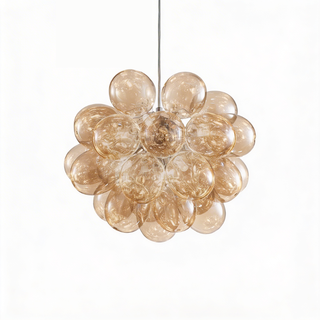 Blown Glass Chandelier – Modern Beige Glass Light With Adjustable Chain