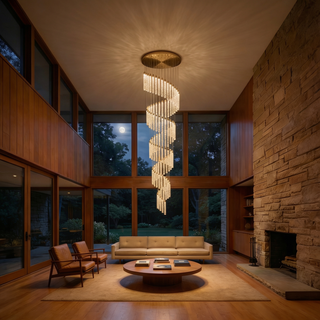 Gold Crystal Chandelier – Rotating Pendant Light for Large Space Lighting