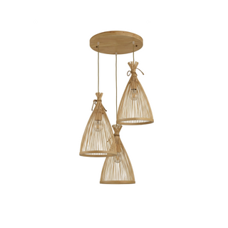 Suspension Bambou – Luminaire Conique d'Intérieur Avec Suspension Réglable & Éclairage Ambiant Chaleureux