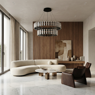 Modern Iron Chandelier – Circular LED Lighting Fixture for Living Room | Easy Install