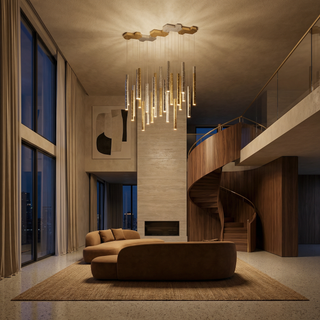 Modern LED Chandelier – Brushed Steel Recessed Ceiling Light for Living Room