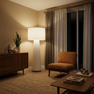 Nordic Fabric Floor Lamp – Scandinavian LED Reading Lamp with Chrome Base