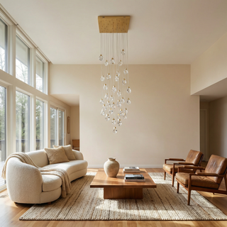 Pendant Light | Crystal Chandelier with Gold Finish & Warm Ambient Lighting