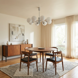 Nordic Iron Chandelier – Silver Iron Fixture with White Glass Globes for Living Room Lighting