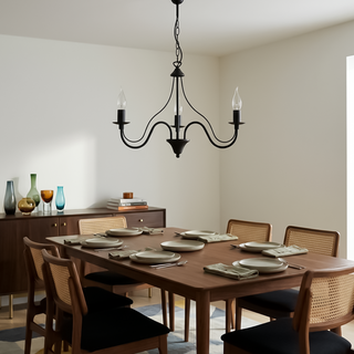 Black Candle Chandelier – Modern 3 Bulb Lighting Fixture for Living Room Decor
