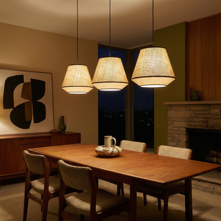 Beige Pendant Light – Natural Pendant Light With Woven Fabric Lamp & Adjustable Cord