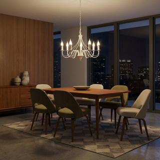 White Candleholder Chandelier – Elegant 7 Bulb Modern Dining Room Light Fixture