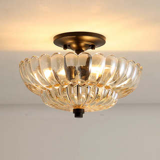 Amber glass ceiling light, vintage semi-flush warm glow fixture
