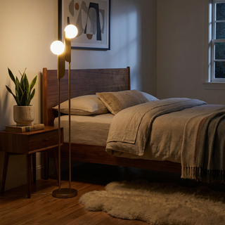Glass Floor Lamp – Modern Floor Lamp with Gold Finish & LED Lighting
