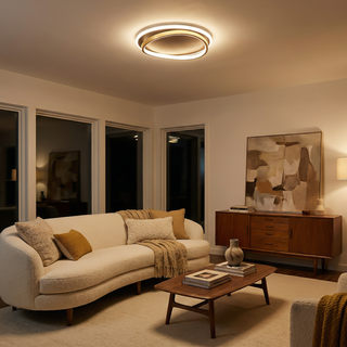 Walnut Wood Ceiling Light – Modern LED Surface Mounted Lamp with Warm Finish