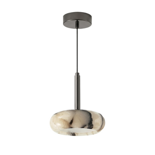 Natural Stone Pendant Light – Black Bedroom Lighting with Metallic Iron Finish