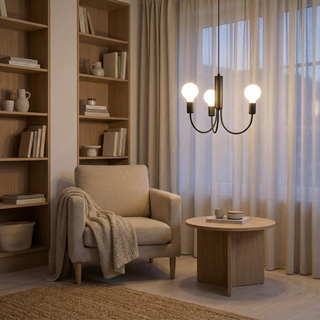 Lustre noir minimaliste – Suspension contemporaine à 3 ampoules pour salle à manger