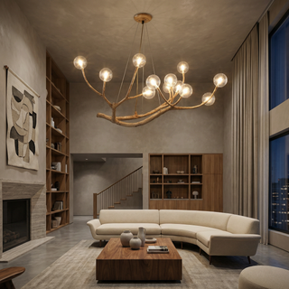 Modern Amber Chandelier – Multi-Head LED Lighting with Gold Finish