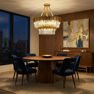 Crystalline Pendant Light – Golden Chandelier with Transparent Crystal Decor