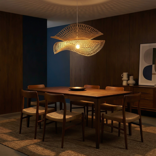 Woven Bamboo Pendant Light – Bohemian Pendant Light With Openwork Shade