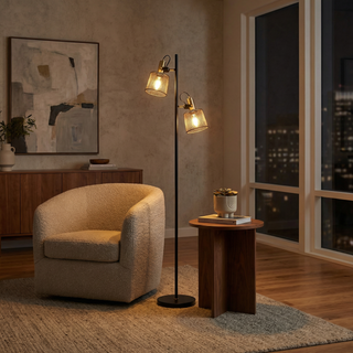 Black Floor Lamp – Aluminum LED Double Head Lamp | Adjustable Reading Light