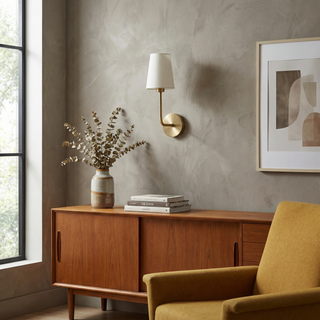 Indoor Wall Sconce – Linen Lampshade Light with Gold Metal Frame | Lumavera Lighting