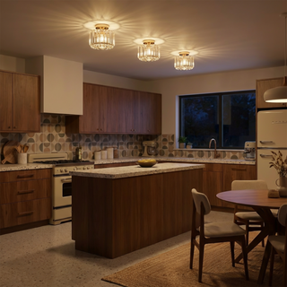 Gold Crystal Ceiling Light – Contemporary Surface Mount Lamp for Dining Room