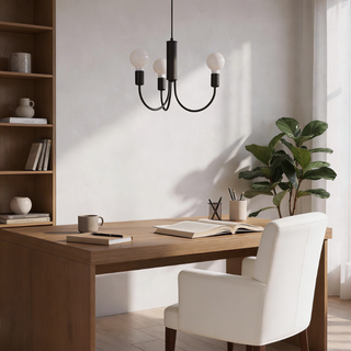 Lustre noir minimaliste – Suspension contemporaine à 3 ampoules pour salle à manger