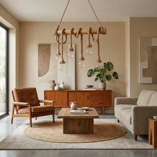 Bamboo Rope Pendant Light – Industrial Triple Bulb Fixture | Rustic Loft Lighting