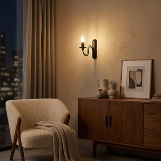 Black Wall Sconce – Modern Candle Holder with Warm Ambient Glow & Cozy Living Room Light
