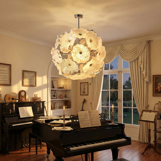 Murano Glass Chandelier – Handcrafted White Floréade With Soft Light Diffusion