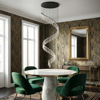 Golden Metal Suspension - Luxury Pendant Lamp with Sparkling Cut Crystals & Warm Ambient Light