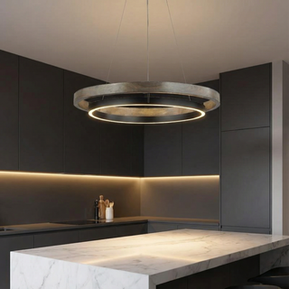 Modern Iron Chandelier – Minimalist LED Dining Room Lighting | Polished Fixture