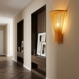 Bamboo Wall Lamp – Scandinavian LED Light | Warm Amber Bedroom Lighting