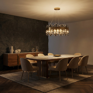 Gold Crystal Chandelier – Modern Circular Pendant Light with Adjustable LED