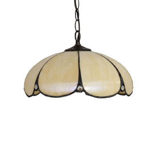 Tiffany Pendant Lamp – Amber Glass Golden Pendant Light With Iron Base Fixture