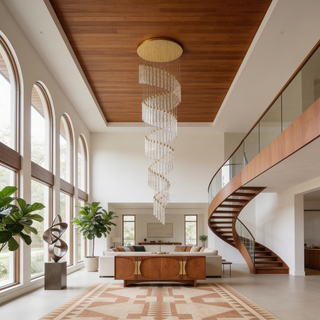 Gold Crystal Chandelier – Rotating Pendant Light for Large Space Lighting