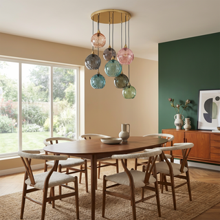 Colorful Glass Pendant Lamp – Textured Globe Lighting With Adjustable Cable