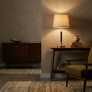 Bedside Lamp with Touch Dimmer | Elegant Gold Finish Fabric Lampshade Light