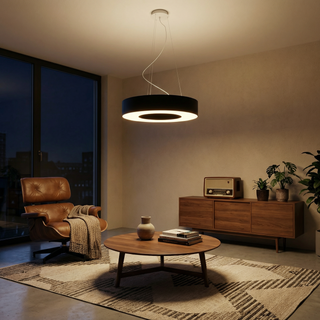 Lustre noir minimaliste – Plafonnier rond moderne | Éclairage de salon