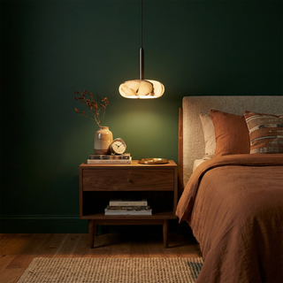 Natural Stone Pendant Light – Black Bedroom Lighting with Metallic Iron Finish