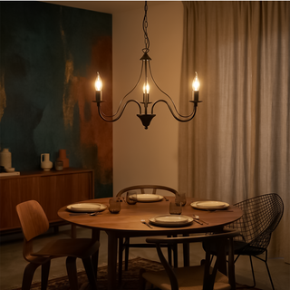 Black Candle Chandelier – Modern 3 Bulb Lighting Fixture for Living Room Decor
