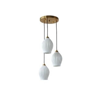 Ceramic Pendant Light – Ribbed Ceramic Finish Modern Pendant Lamp with Adjustable LED