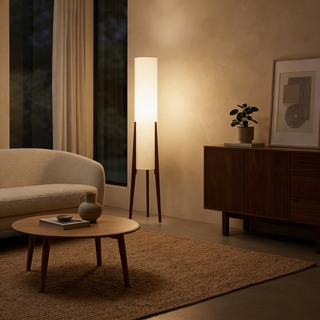 Nordic Wooden Floor Lamp – Scandinavian Standing Lamp with Fabric Shade for Living Room