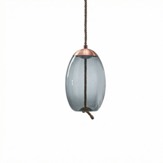 Adjustable Pendant Light – Designer Smoked Glass Lamp with Hemp Rope Accent
