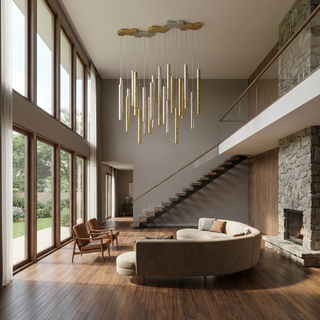 Modern LED Chandelier – Brushed Steel Recessed Ceiling Light for Living Room