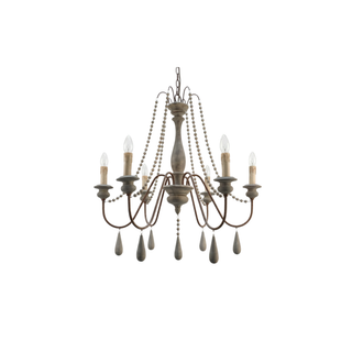 White Wooden Chandelier – Vintage Rustic Light Fixture for Living Room Lighting