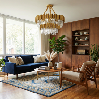 Crystalline Pendant Light – Golden Chandelier with Transparent Crystal Decor