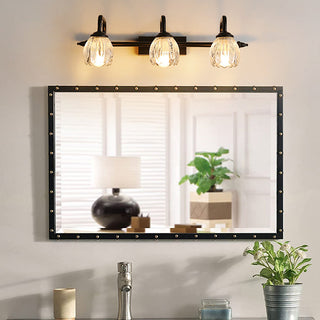 Iron frame black glass vanity wall sconce — bathroom wall lamp