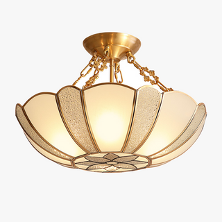 Brass scalloped hanging ceiling fixture – 4-light chain dining