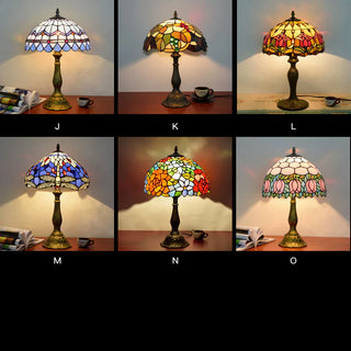 Dome Shade Table Lamp – Colorful Glass & Metal Mid Century Lamp with Floral Motif